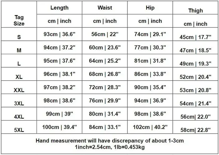 Leggings size guide