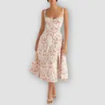 Floral Bustier Waist Shaper Dress with Midriff Accent - Image 6