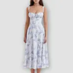 Floral Bustier Waist Shaper Dress with Midriff Accent - Image 10