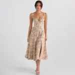 Floral Bustier Waist Shaper Dress with Midriff Accent - Image 3