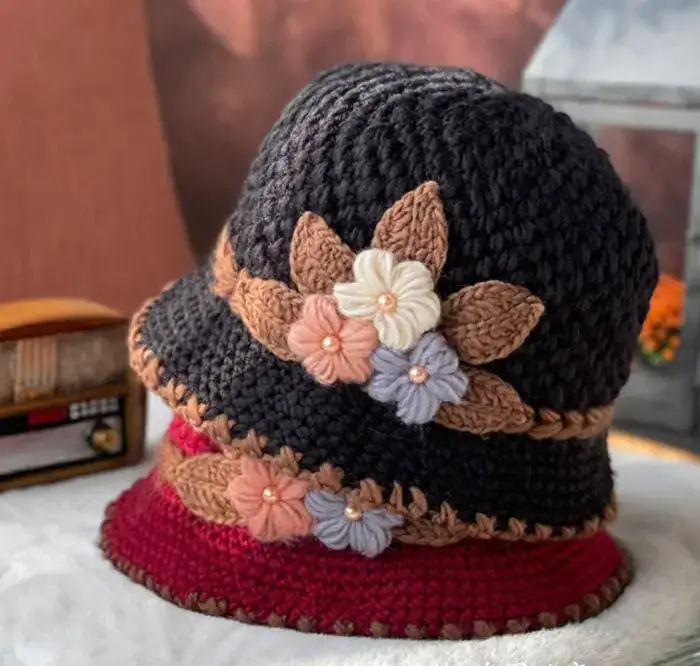 Crochet beanie in use